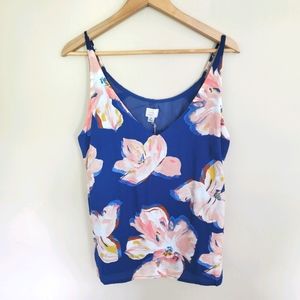 A New Day Blue Floral Print Tank Top Medium